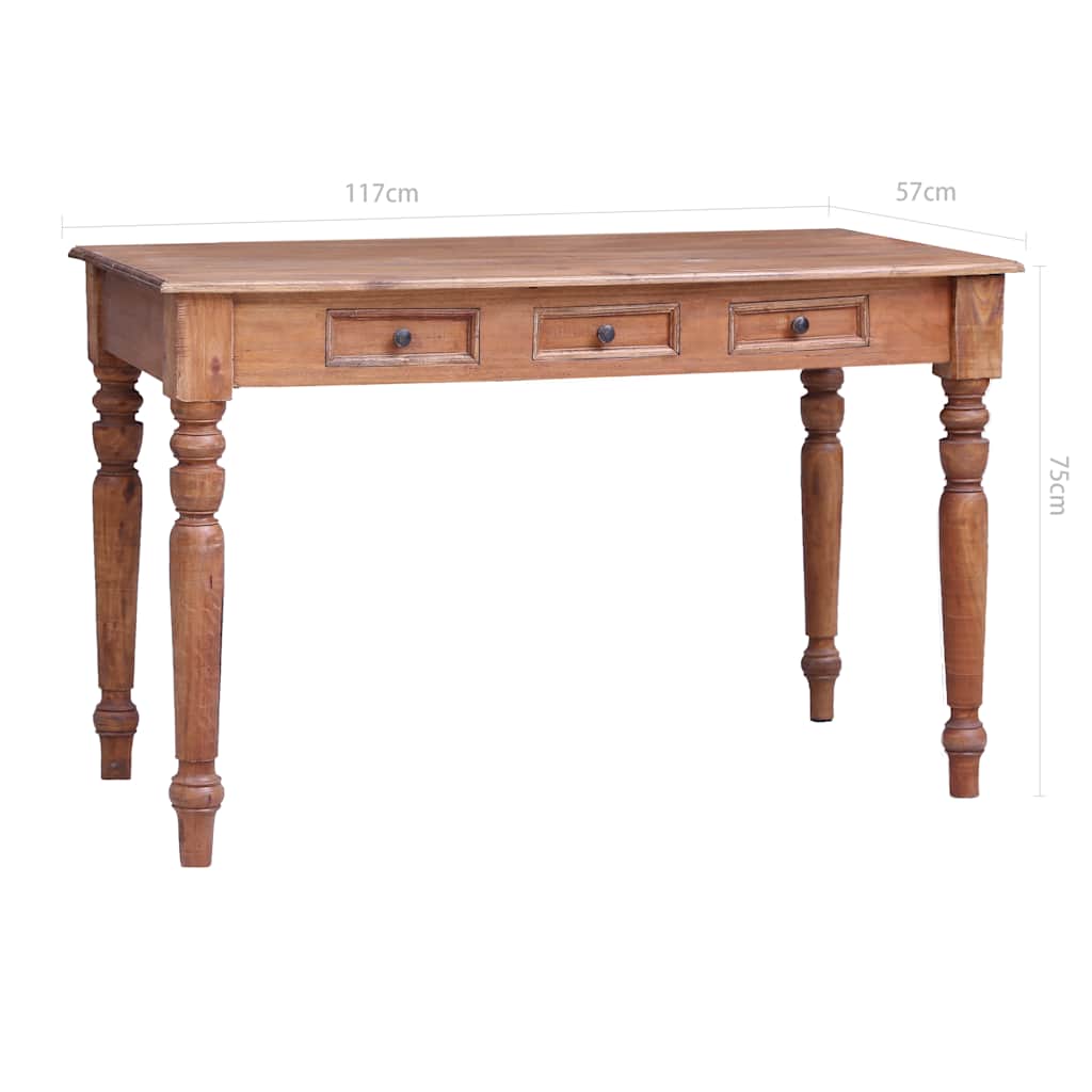 Bureau avec tiroirs 117x57x75 cm bois d'acajou massif
