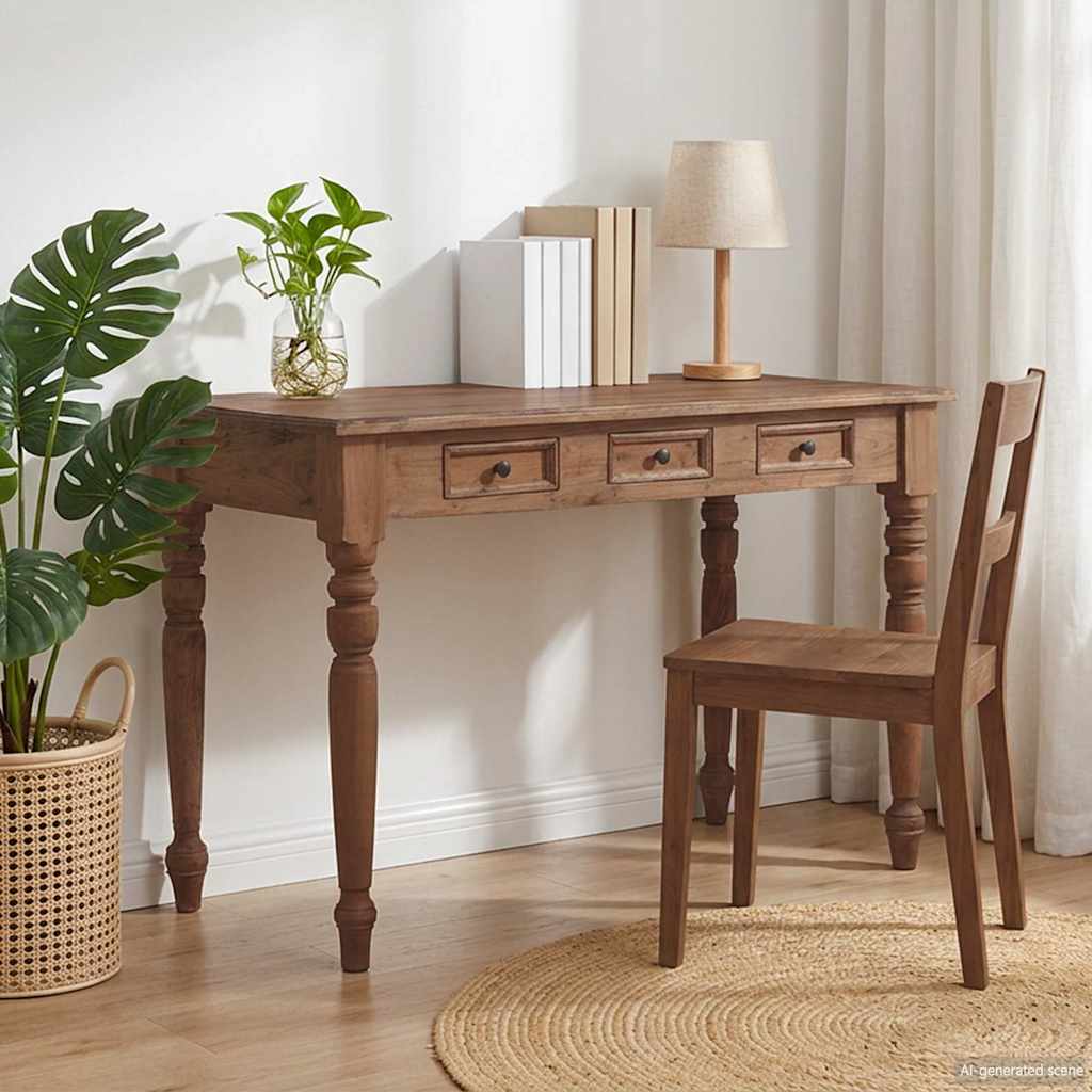 Bureau avec tiroirs 117x57x75 cm bois d'acajou massif