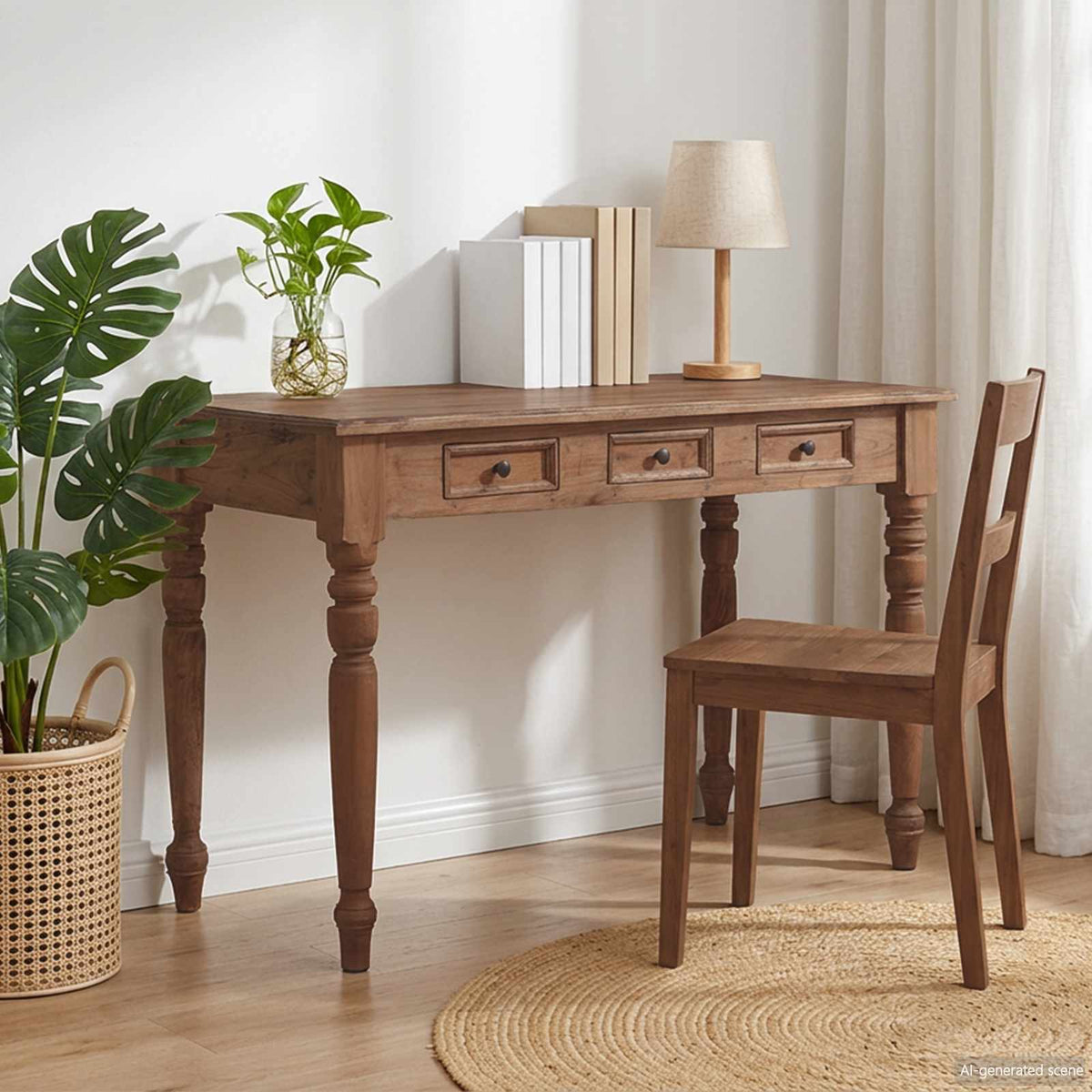 Bureau avec tiroirs 117x57x75 cm bois d'acajou massif