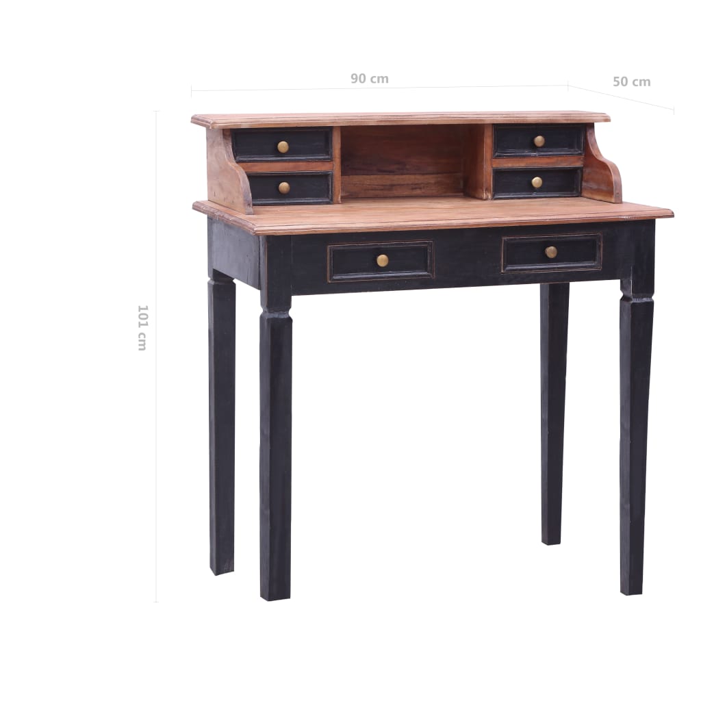 Bureau d'écriture et tiroirs 90x50x101 cm bois massif d'acajou