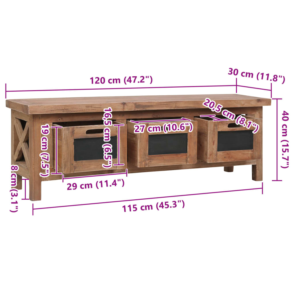 Meuble TV avec 3 tiroirs 120x30x40 cm Bois d'acajou massif - XIOS