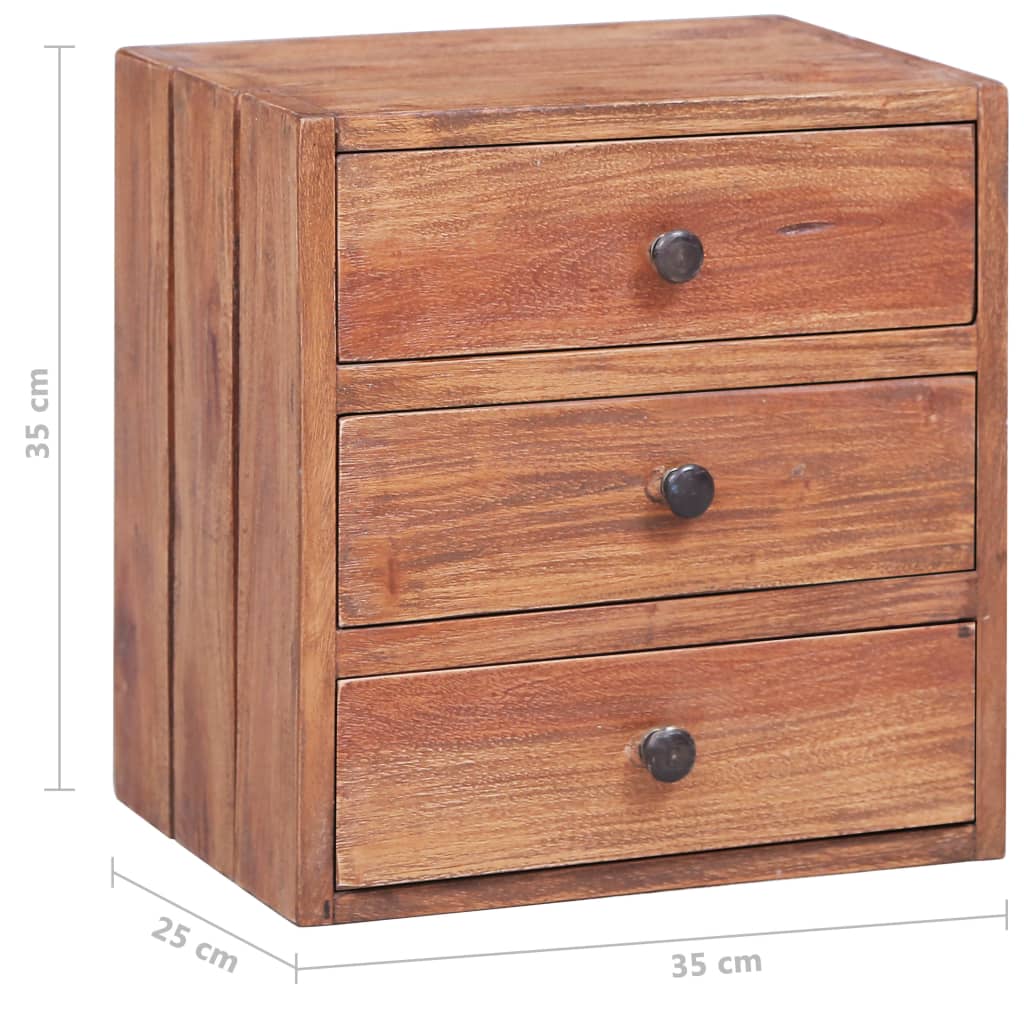 Table de chevet avec 3 tiroirs 35x25x35 cm bois d'acajou massif - XIOS