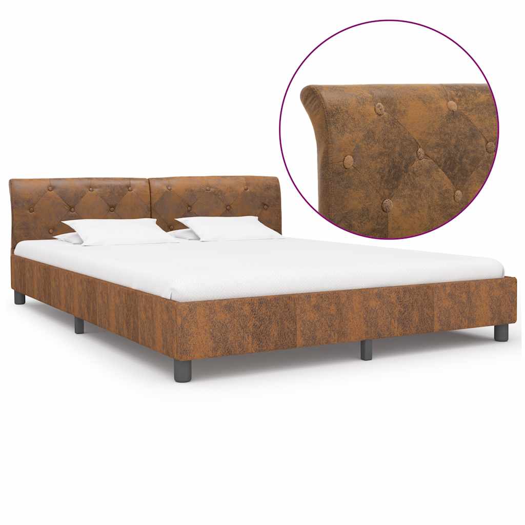 Cadre de lit sans matelas marron similicuir daim 160x200 cm - XIOS