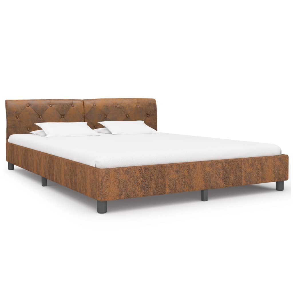 Cadre de lit sans matelas marron similicuir daim 180x200 cm - XIOS