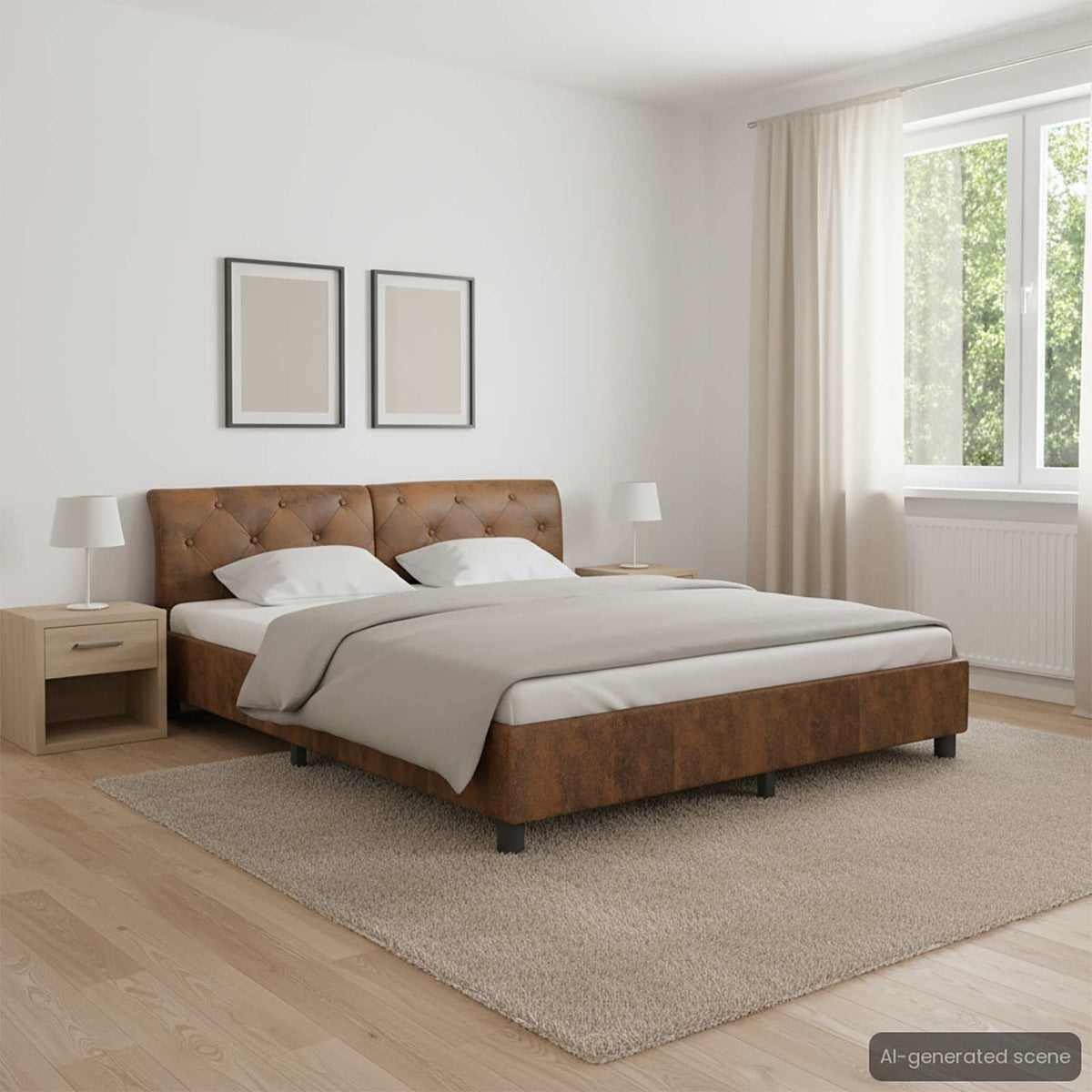 Cadre de lit sans matelas marron similicuir daim 180x200 cm