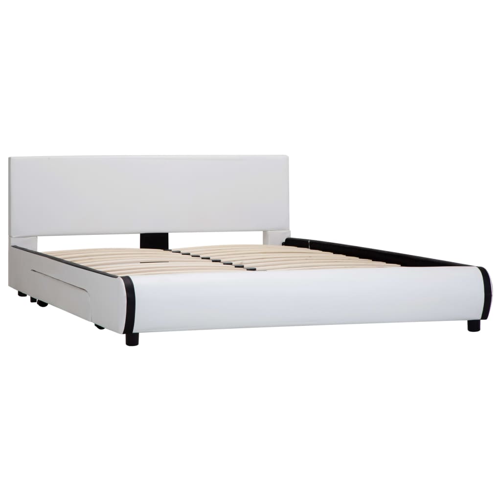 Cadre de lit avec tiroirs Blanc Similicuir 140 x 200 cm - XIOS