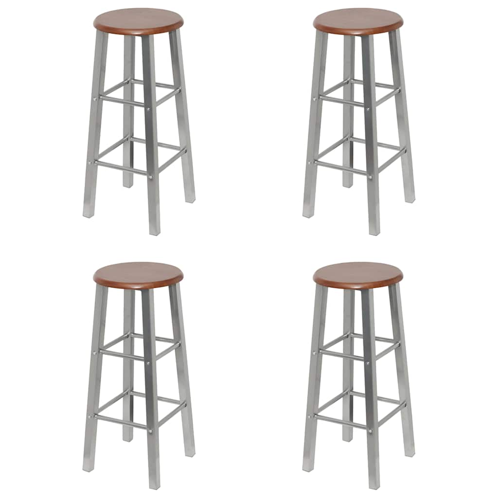 Tabourets de bar lot de 4 argenté et marron MDF - XIOS