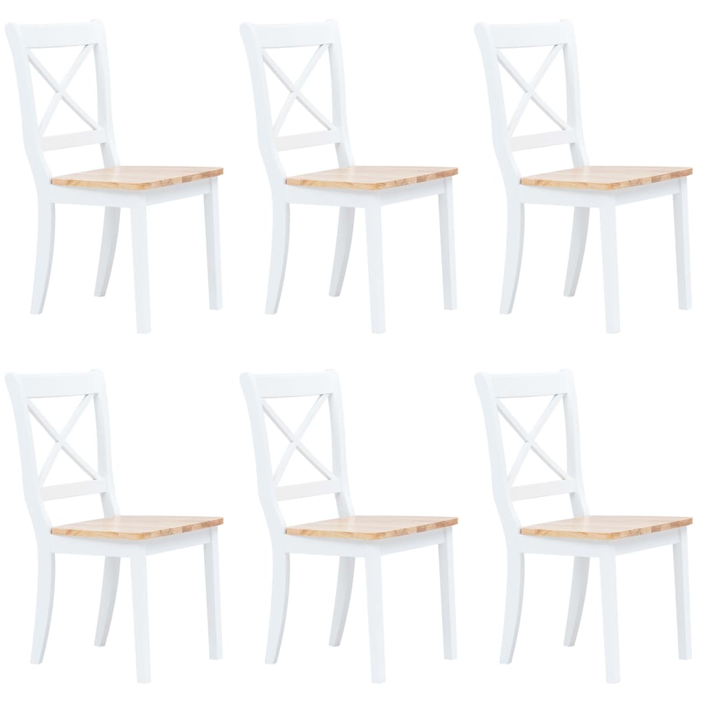 Chaises à manger lot de 6 blanc et bois clair bois hévéa massif - XIOS
