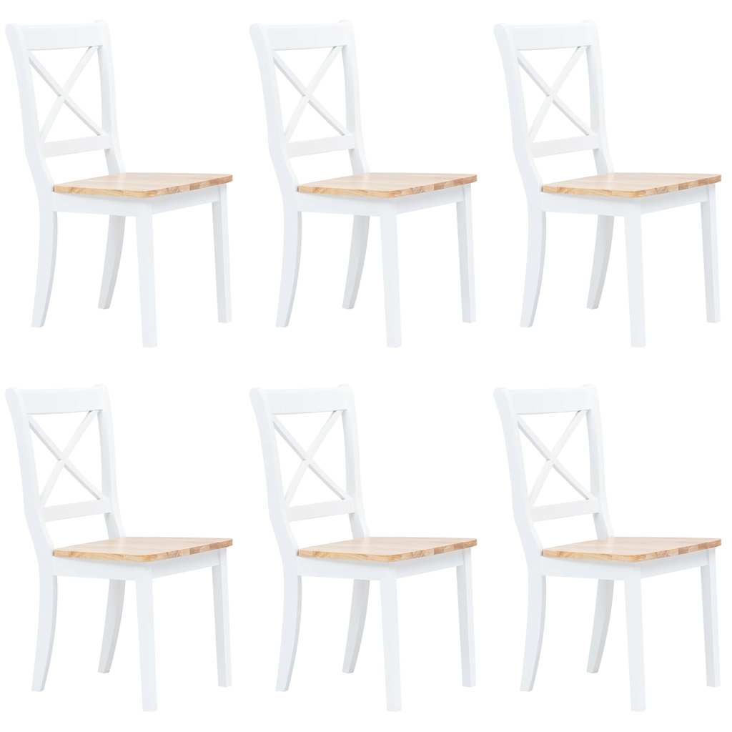 Chaises à manger lot de 6 blanc et bois clair bois hévéa massif - XIOS