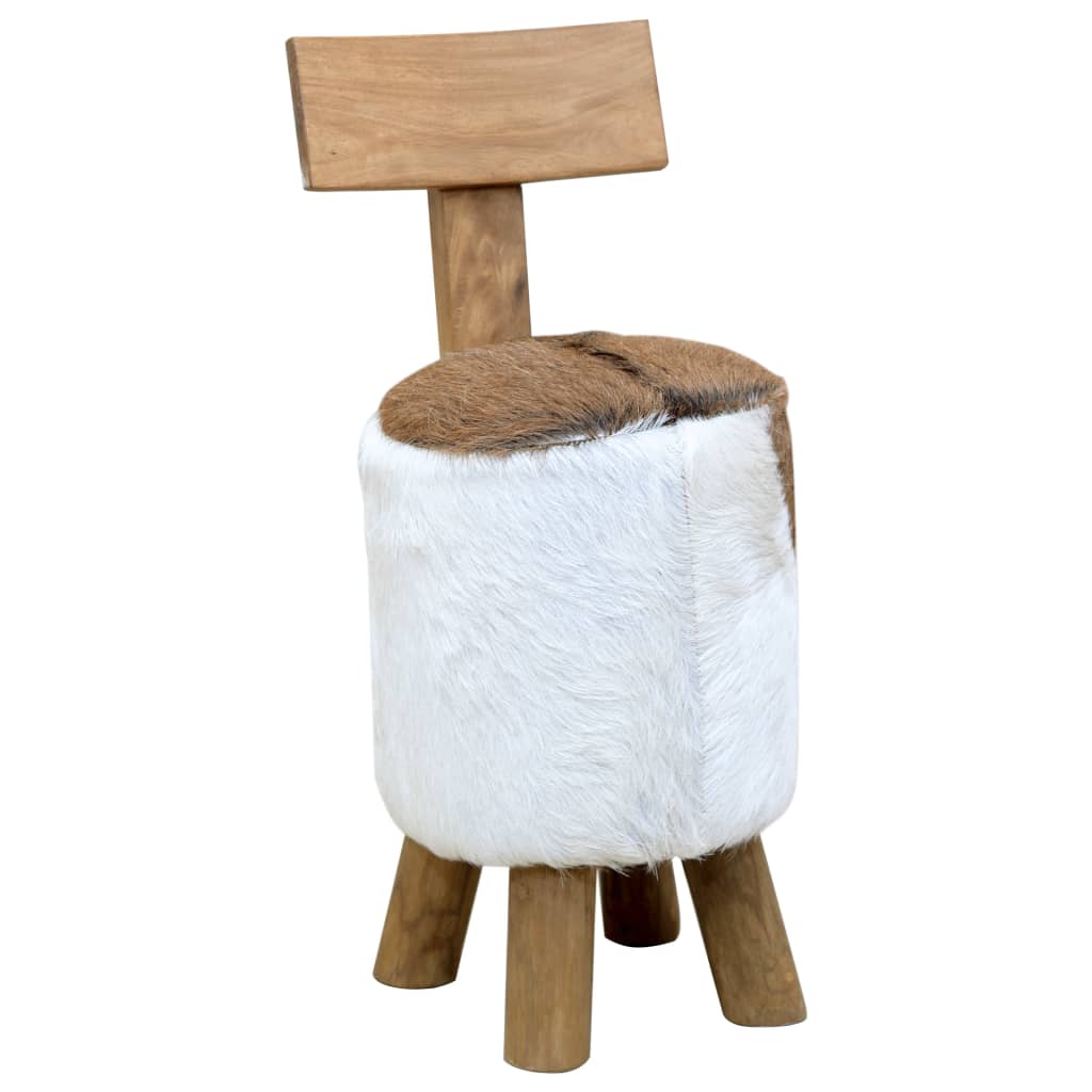 Tabouret cuir de chèvre et Bois de teck solide - XIOS