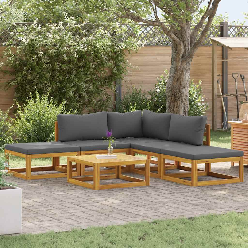Salon de jardin 6 pcs avec coussins Bois d'acacia solide - XIOS