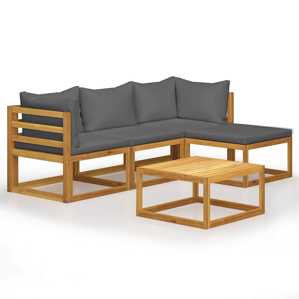 Salon de jardin 5 pcs avec coussins Bois d'acacia solide - XIOS