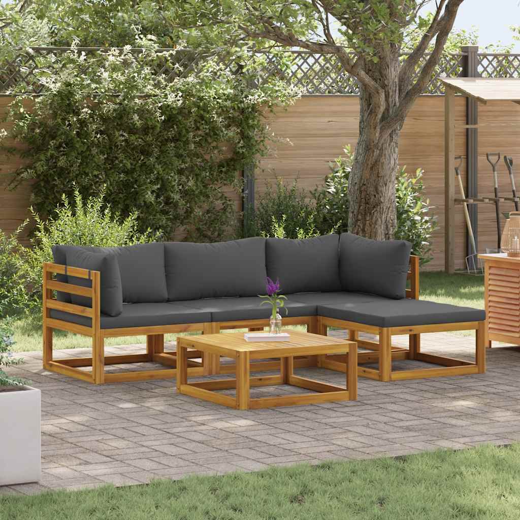 Salon de jardin 5 pcs avec coussins Bois d'acacia solide - XIOS