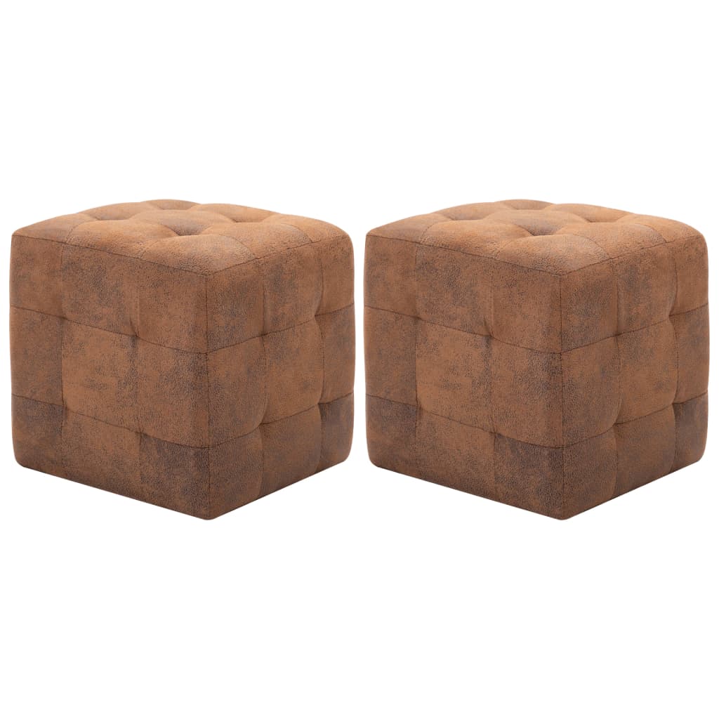 2 pcs Poufs Marron 30 x 30 x 30 cm Similicuir daim - XIOS