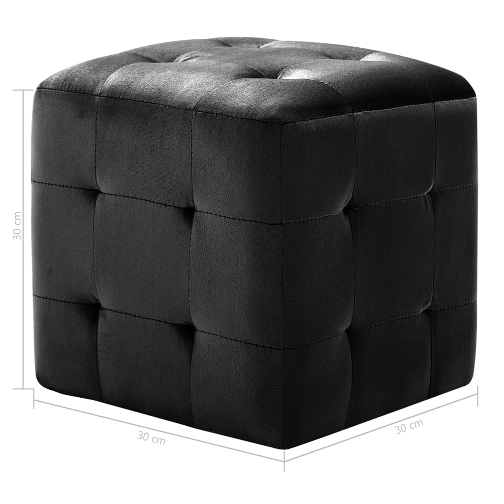 2 pcs Poufs Noir 30 x 30 x 30 cm Tissu velours - XIOS
