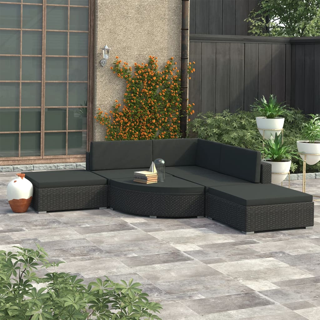 Salon de jardin 6 pcs avec coussins résine tressée noir - XIOS