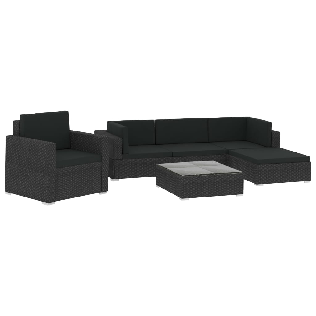 Salon de jardin 6 pcs avec coussins résine tressée noir - XIOS