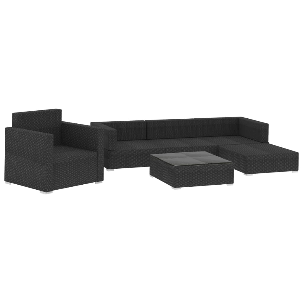 Salon de jardin 6 pcs avec coussins résine tressée noir - XIOS