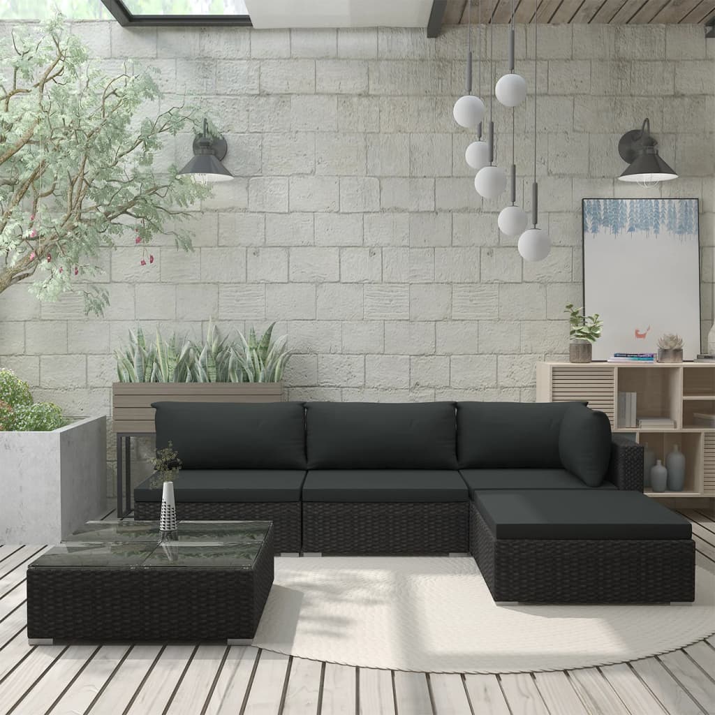 Salon de jardin 5 pcs avec coussins résine tressée noir - XIOS