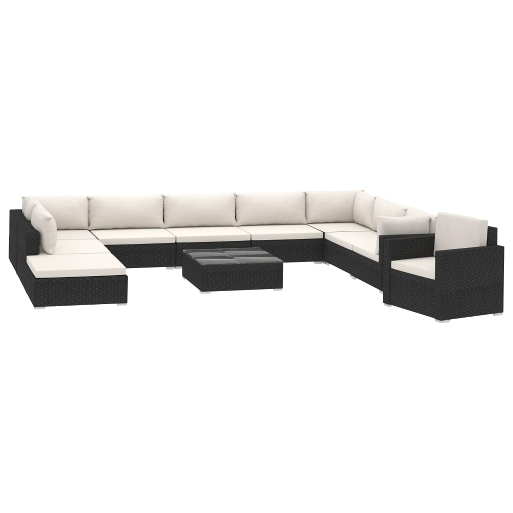 Salon de jardin 11 pcs avec coussins Résine tressée Noir - XIOS