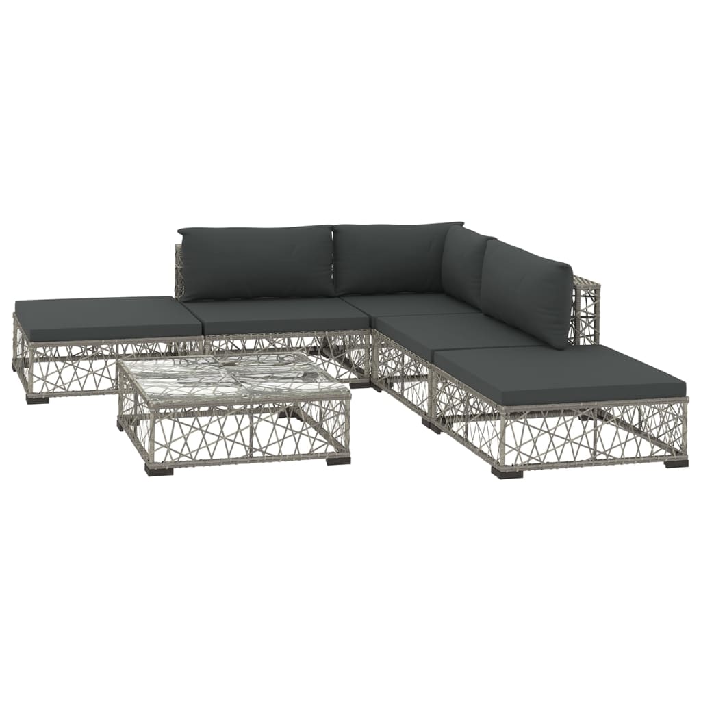Salon de jardin 6 pcs avec coussins résine tressée gris - XIOS