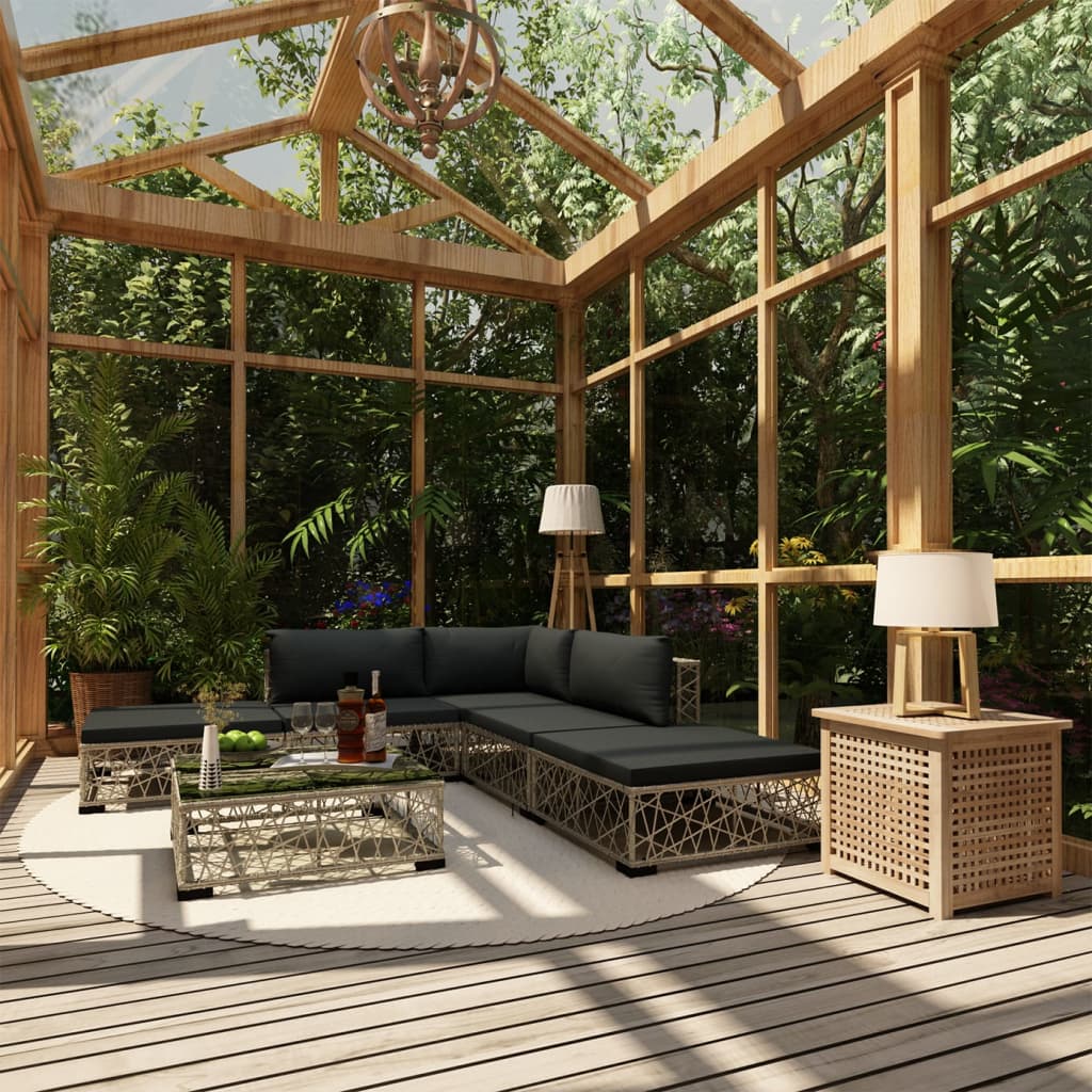 Salon de jardin 6 pcs avec coussins résine tressée gris - XIOS