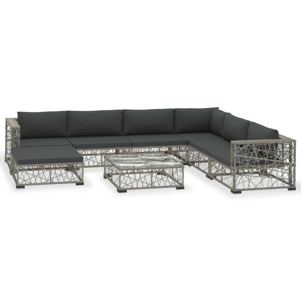 Salon de jardin 8 pcs avec coussins résine tressée gris - XIOS