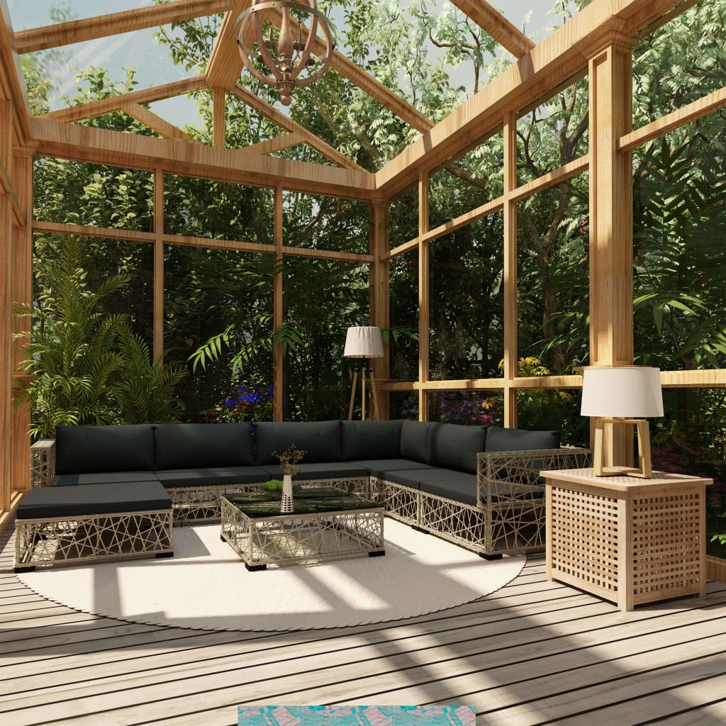 Salon de jardin 8 pcs avec coussins résine tressée gris - XIOS