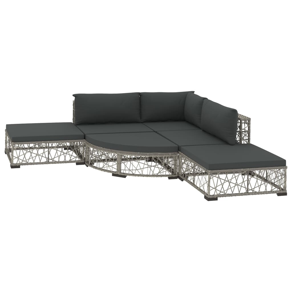 Salon de jardin 6 pcs avec coussins résine tressée gris - XIOS