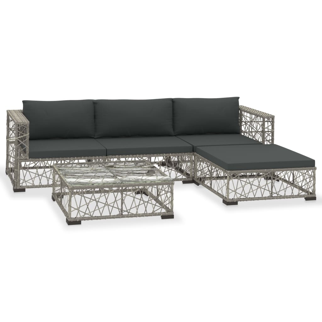 Salon de jardin 5 pcs avec coussins résine tressée gris - XIOS