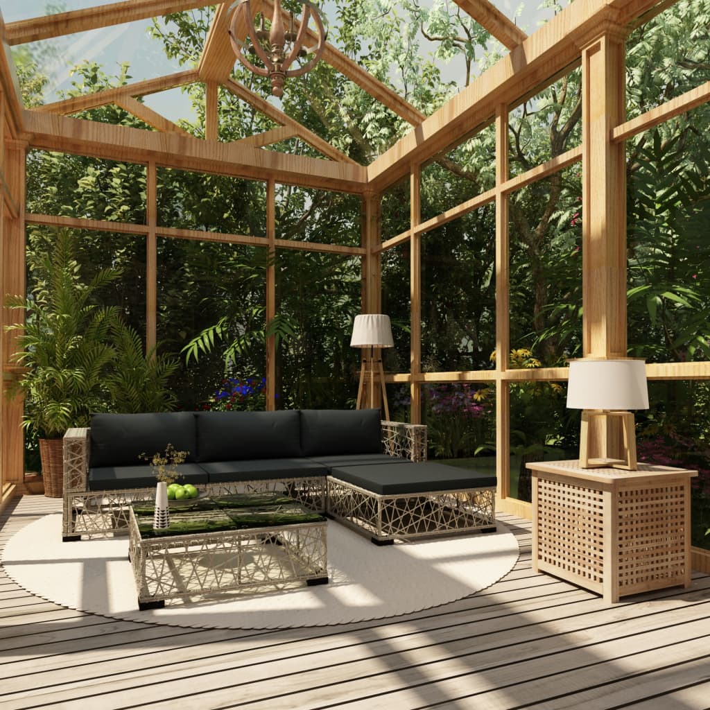 Salon de jardin 5 pcs avec coussins résine tressée gris - XIOS