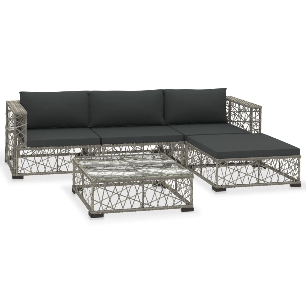 Salon de jardin 5 pcs avec coussins Résine tressée Gris - XIOS