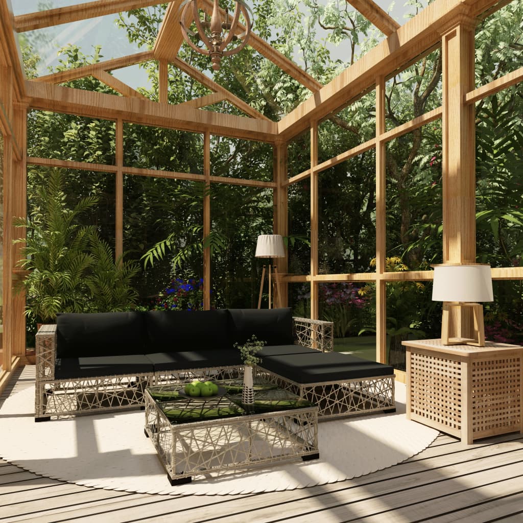 Salon de jardin 5 pcs avec coussins Résine tressée Gris - XIOS