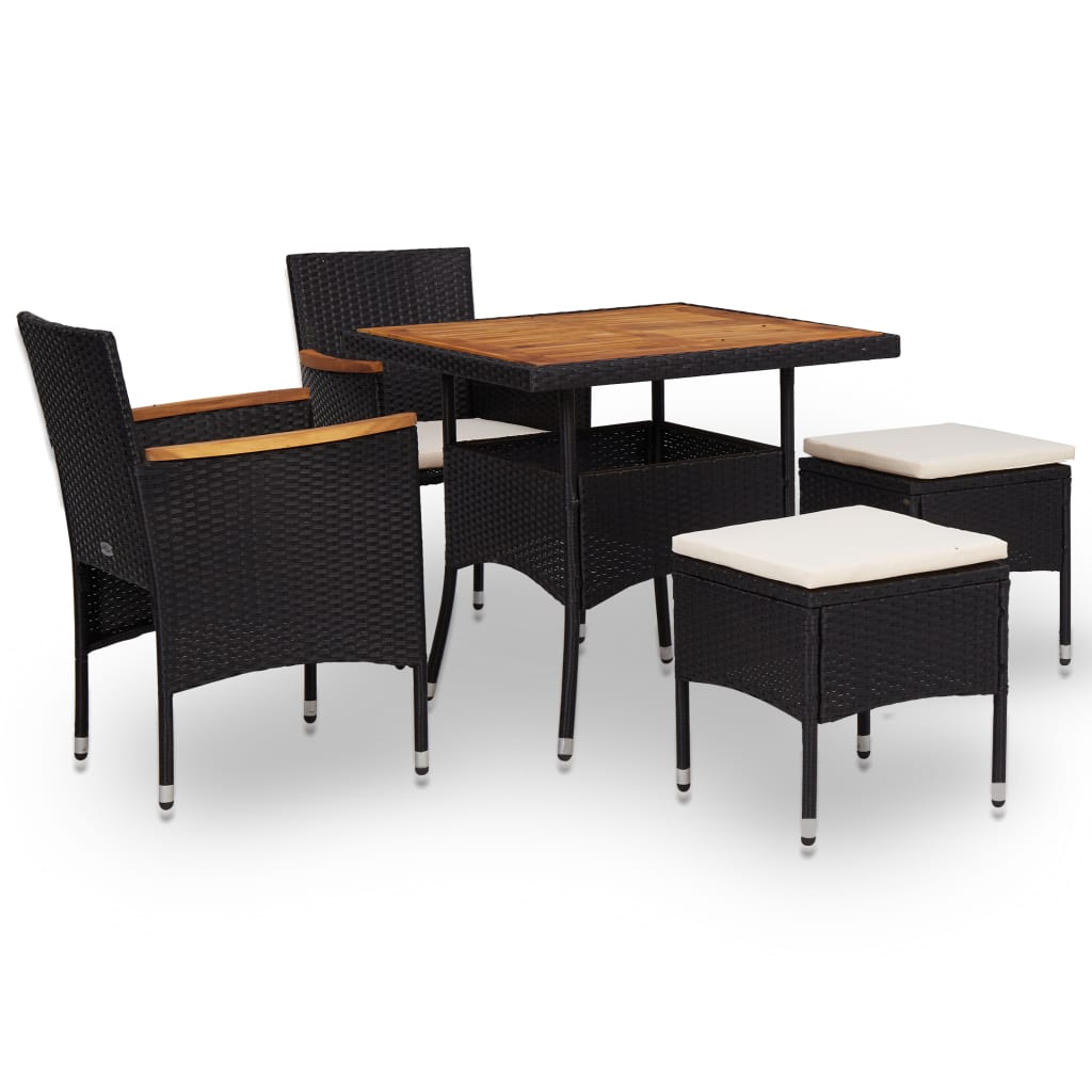Mobilier d'extérieur 5 pcs Noir Résine tressée et bois d'acacia - XIOS