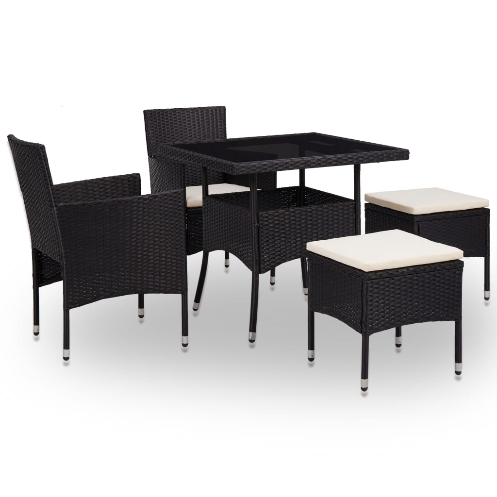 Ensemble à manger d'extérieur 5pcs Noir Résine tressée et verre - XIOS