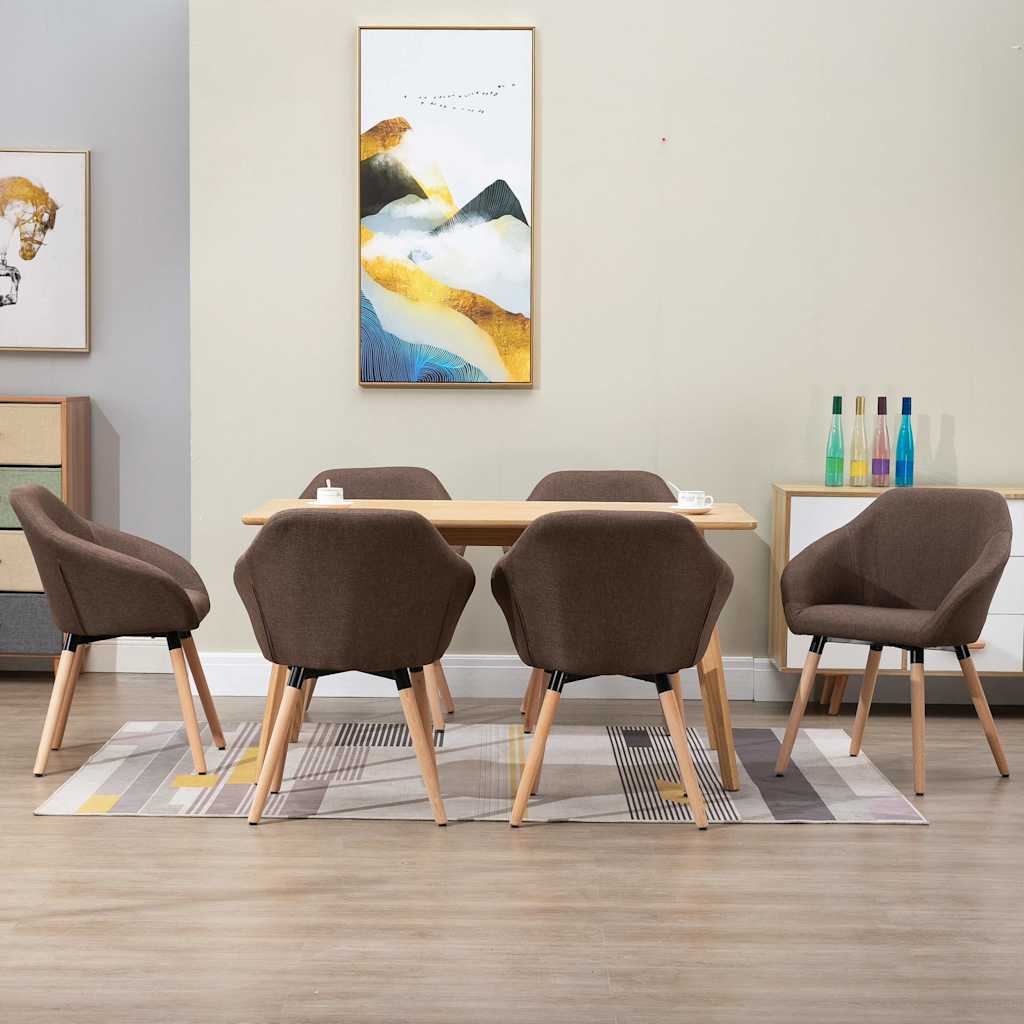 Chaises à manger lot de 6 marron tissu