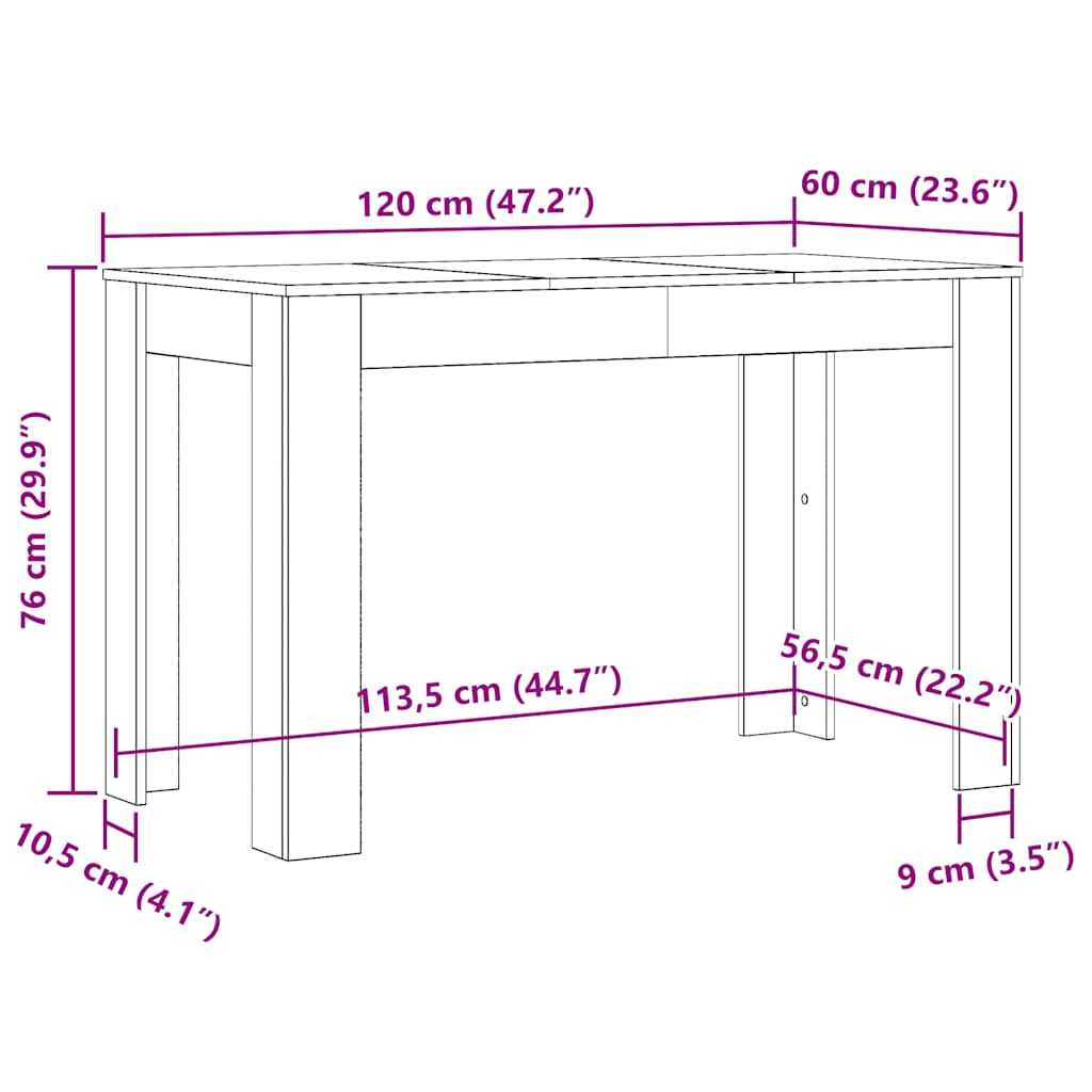 Table à manger Blanc 120x60x76 cm Bois d'ingénierie - XIOS