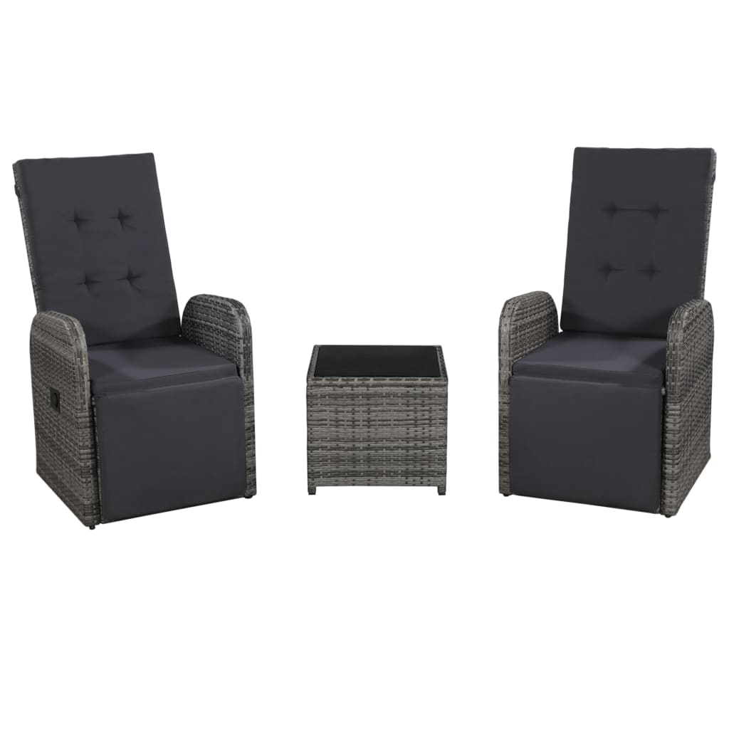Ensemble de bistro 3 pcs avec coussins Résine tressée Gris - XIOS