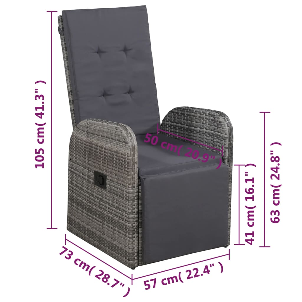 Ensemble de bistro 3 pcs avec coussins Résine tressée Gris - XIOS