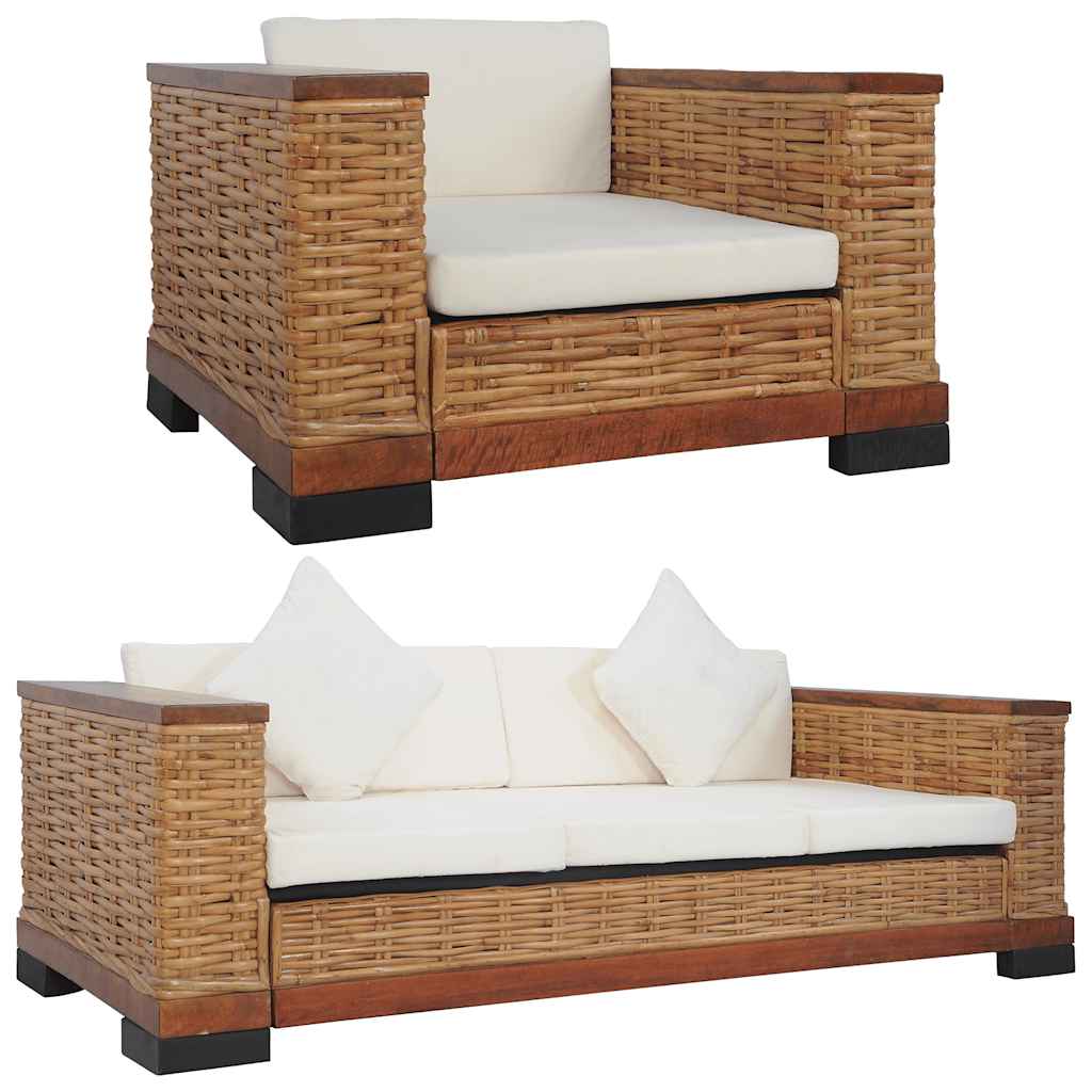 Ensemble de canapés 2 pcs avec coussins Marron Rotin naturel - XIOS