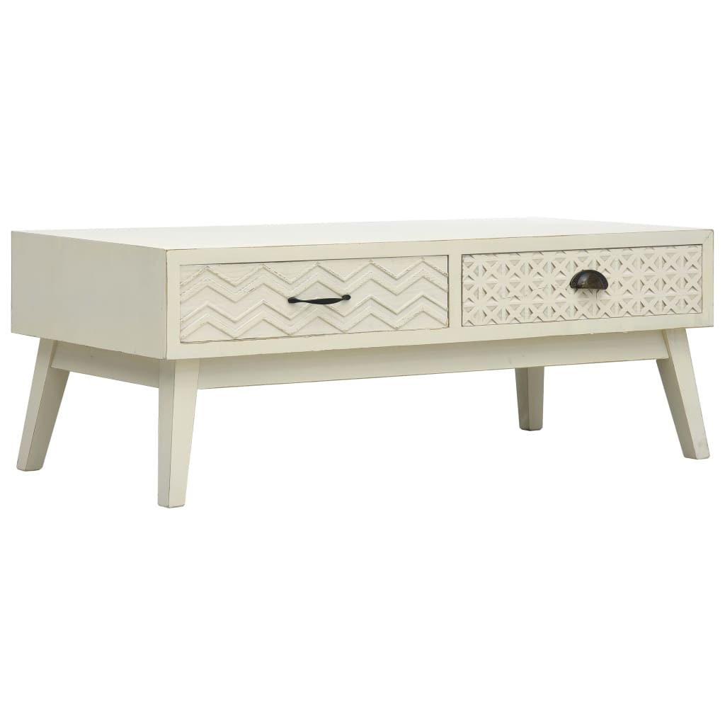 Table basse avec 2 tiroirs Gris sculpté 110x50x40 cm Bois - XIOS