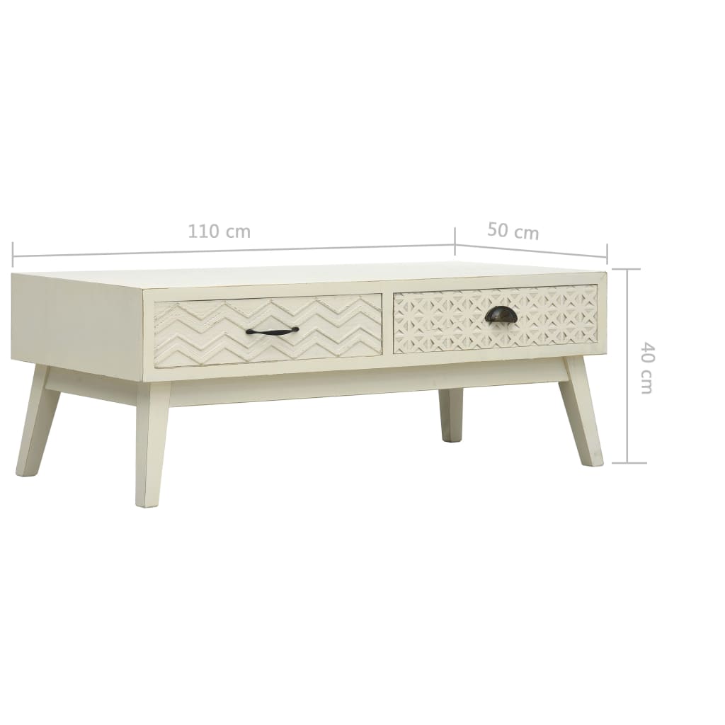 Table basse avec 2 tiroirs Gris sculpté 110x50x40 cm Bois - XIOS