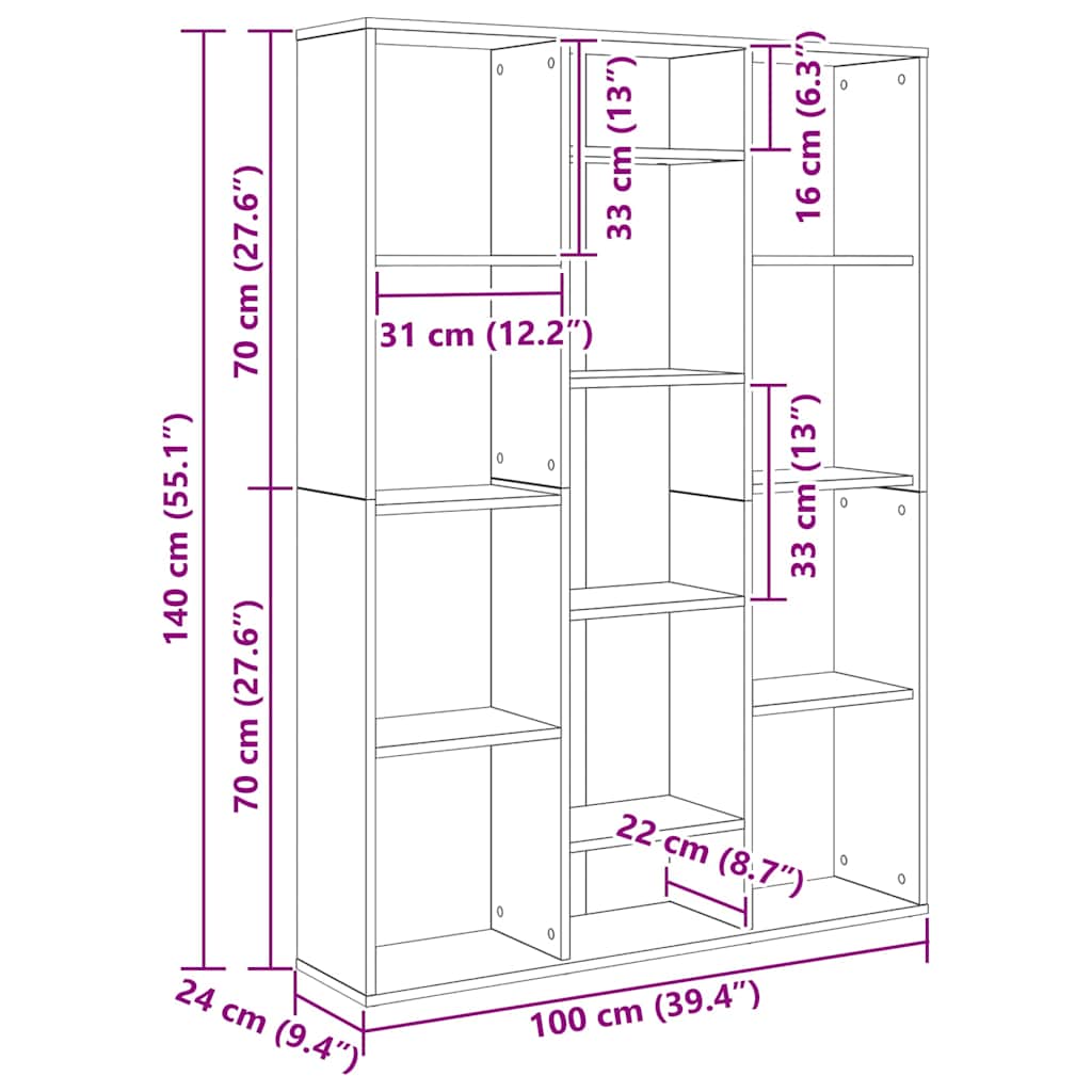 Séparateur de pièce/Bibliothèque Gris béton Bois d’ingénierie - XIOS