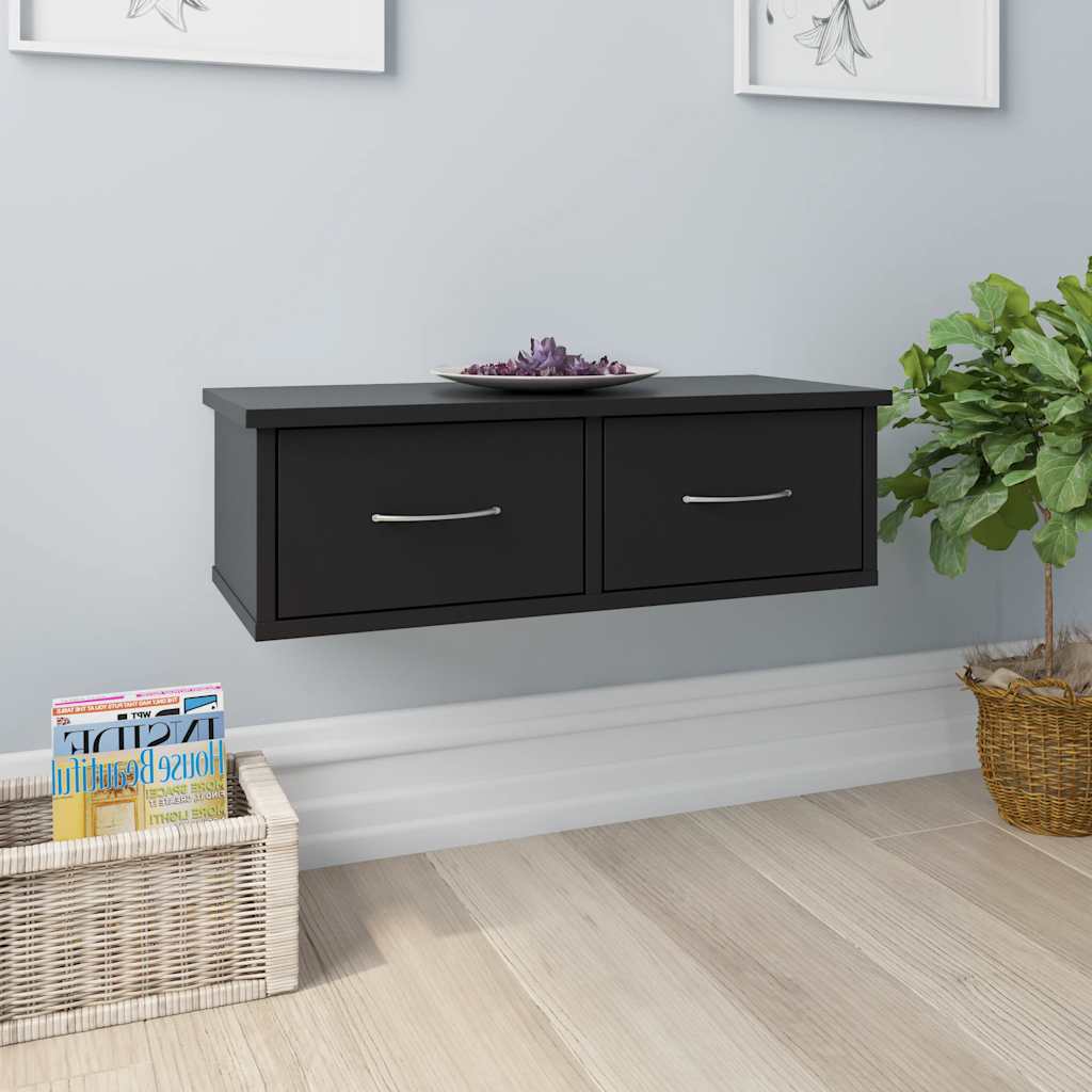 Étagère murale avec tiroirs noir 60x26x18,5cm Bois d'ingénierie - XIOS