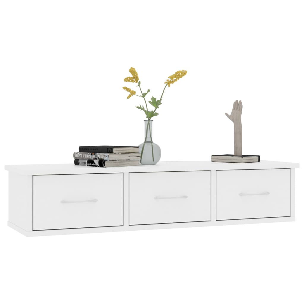 Étagère murale avec tiroirs Blanc 88x26x18,5 cm bois ingénierie - XIOS