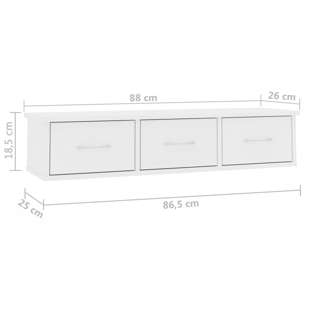 Étagère murale avec tiroirs Blanc 88x26x18,5 cm bois ingénierie - XIOS