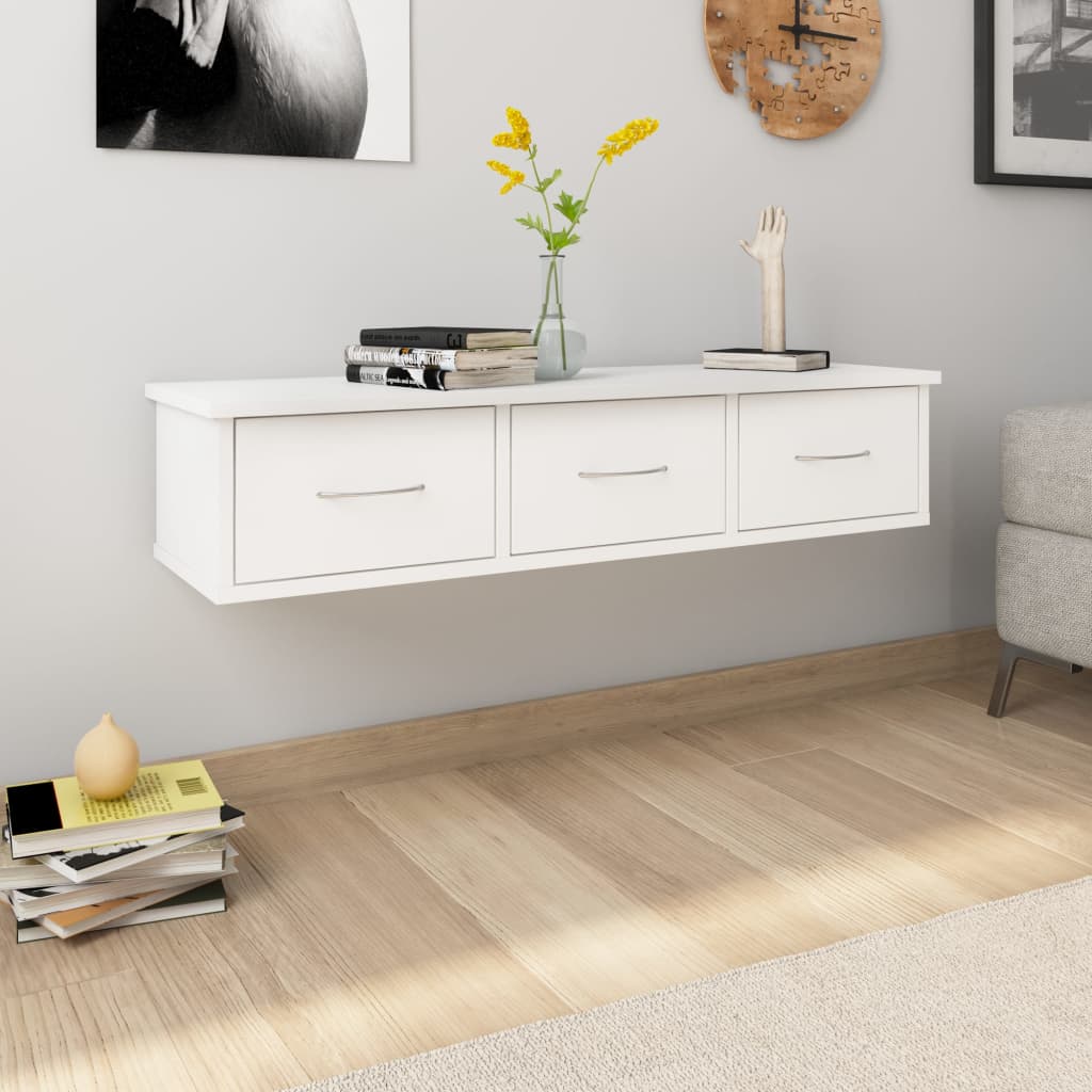Étagère murale avec tiroirs Blanc 88x26x18,5 cm bois ingénierie - XIOS