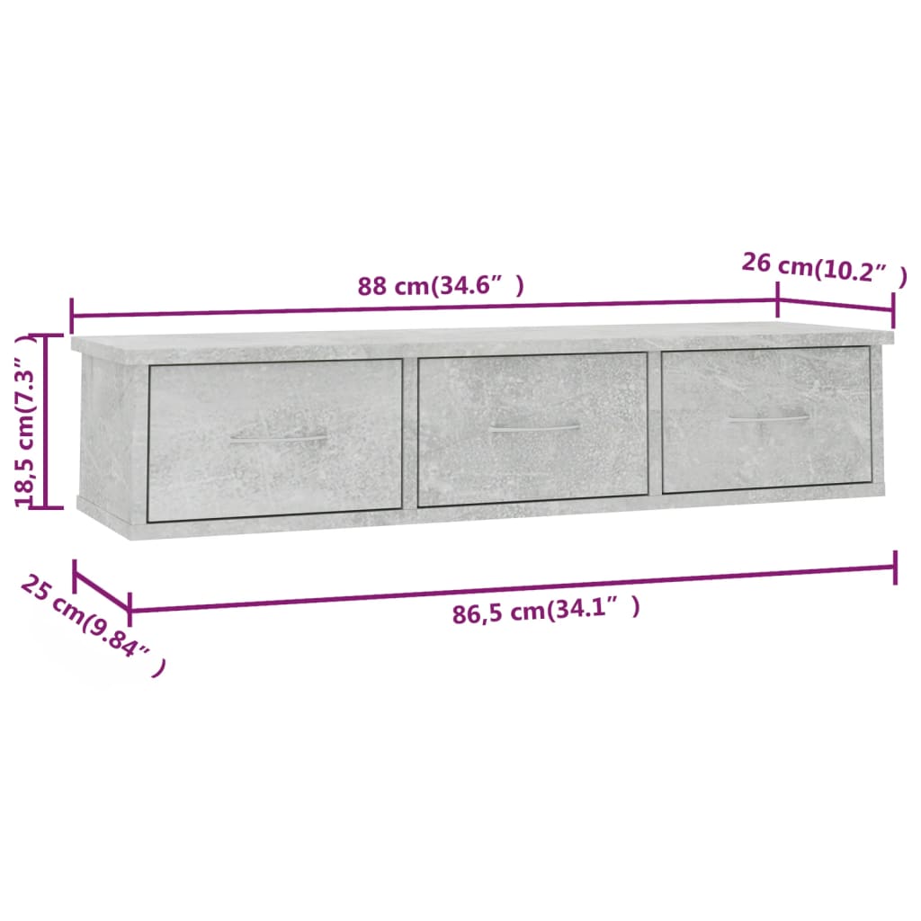 Étagère murale avec tiroirs Gris béton bois d'ingénierie - XIOS