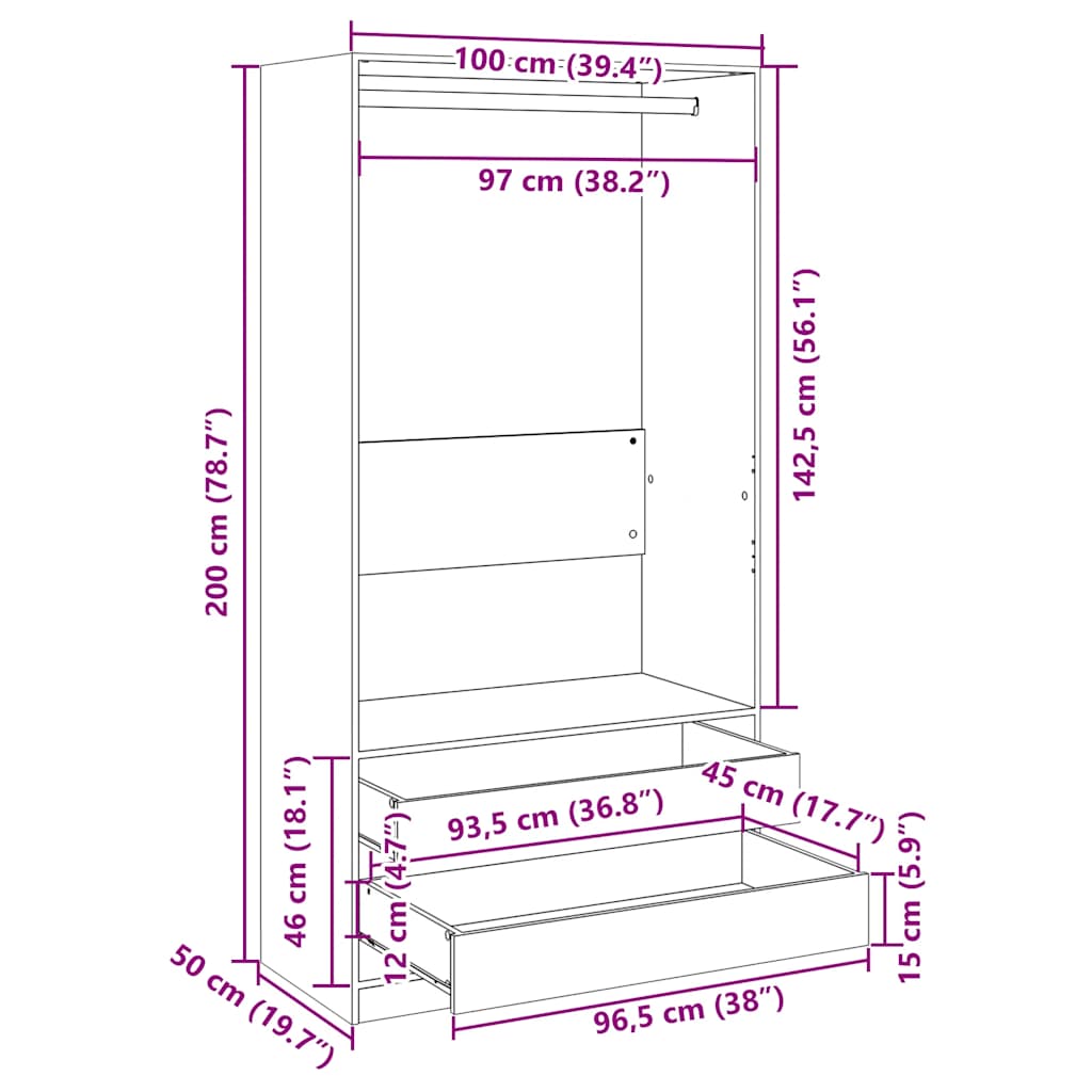 Garde-robe Blanc 100x50x200 cm Bois d'ingénierie - XIOS
