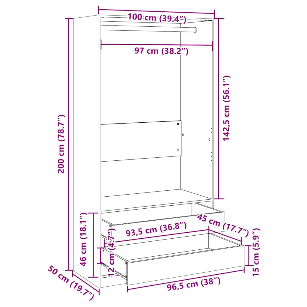 Garde-robe Chêne sonoma 100x50x200 cm Bois d'ingénierie - XIOS